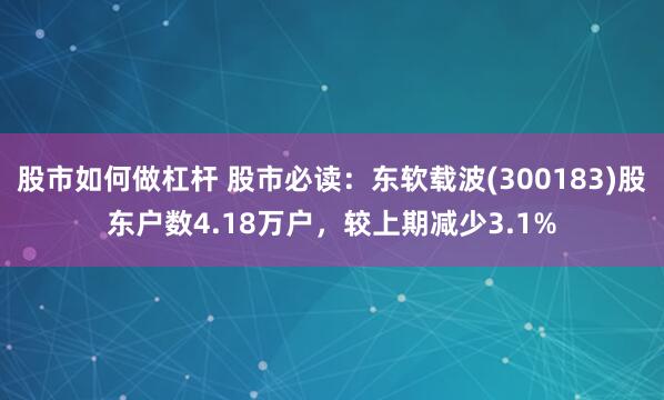股市如何做杠杆 股市必读：东软载波(300183)股东户数4.18万户，较上期减少3.1%
