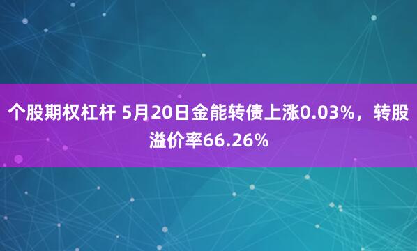个股期权杠杆 5月20日金能转债上涨0.03%，转股溢价率66.26%