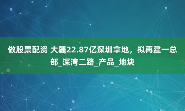 做股票配资 大疆22.87亿深圳拿地，拟再建一总部_深湾二路_产品_地块